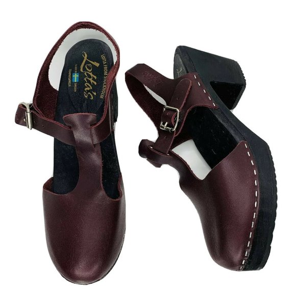 🛍️LOTTA'S Swedish Clogs Burgundy Highwood T-Bar size 41🛍️ - Picture 3 of 11